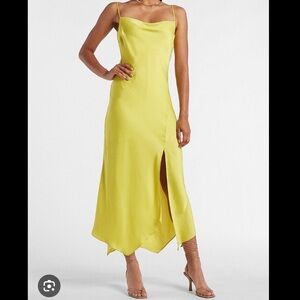 Express yellow satin cowl neck maxi dress -new with tags